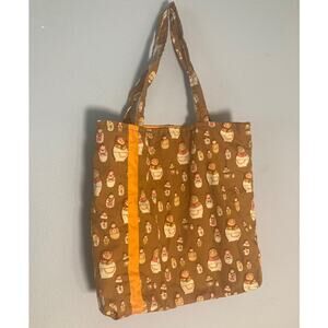 Vintage Handmade Cotton Tote Bag Nesting Dolls Brown Orange Reversible ~ Adorbs!